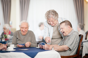 elderly in an assisted living facility having fun with activities